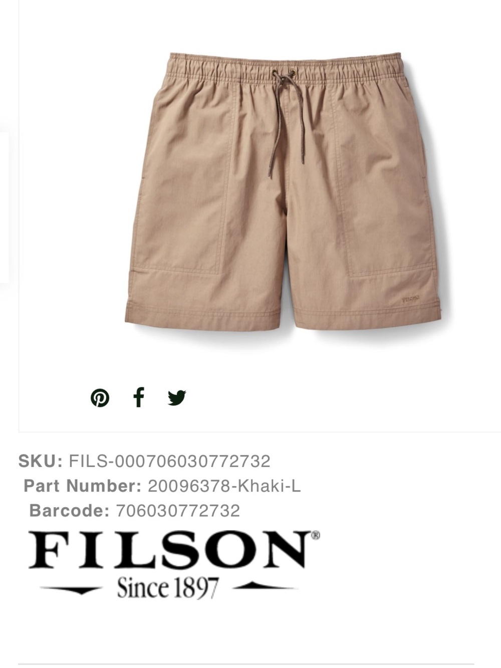 Men's Filson Green River Water Shorts - Khaki - XS
